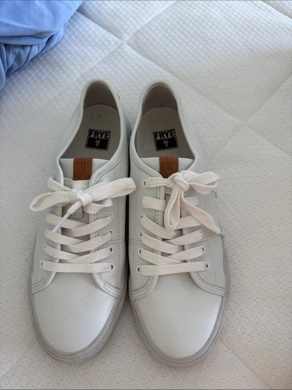 Frye White Leather Sneakers with Tan Accent